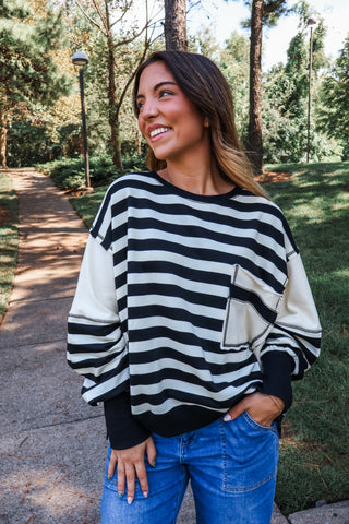 Seeing Stripes Oversized Pullover • Black