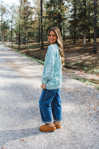 Double The Fun Pocket Pullover • Dusty Mint