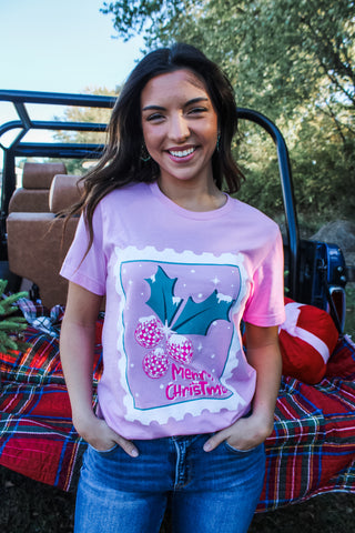 Wish You A Merry Christmas Graphic Tee • Pink