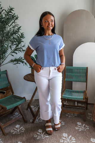 Simple Lines Scallop Sleeve Top • Blue