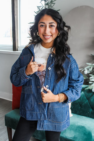 Railroad Stripes Denim Barn Jacket