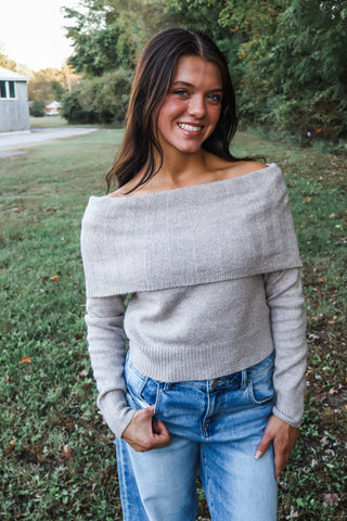 Skyline Off-Shoulder Sweater • Light Taupe