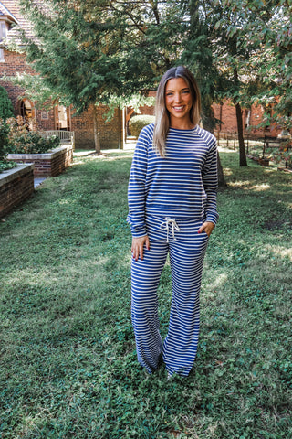 Weekend Waffle Knit Pants • Blue Stripe