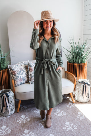 Fall Frenzy 21 • Olive Quilted Shirtdress - FINAL SALE