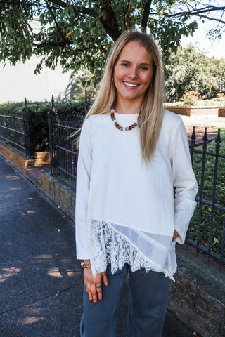 Storybook Ending Lace Trim Top • Cream