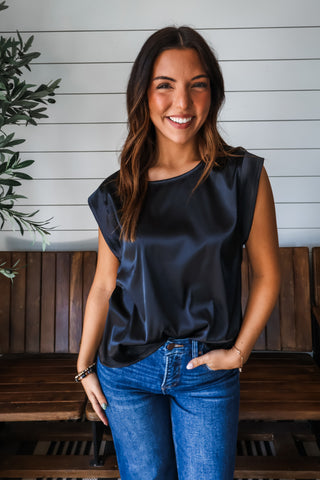 Effortlessly Elegant Satin Top • Black