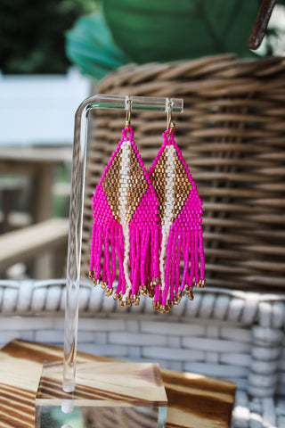 Fringed & Flirty Beaded Earrings • Fuchsia