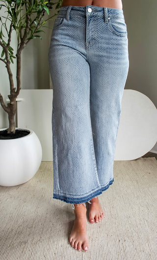 Cora Printed Wide Leg | Tummy Control • Light Wash