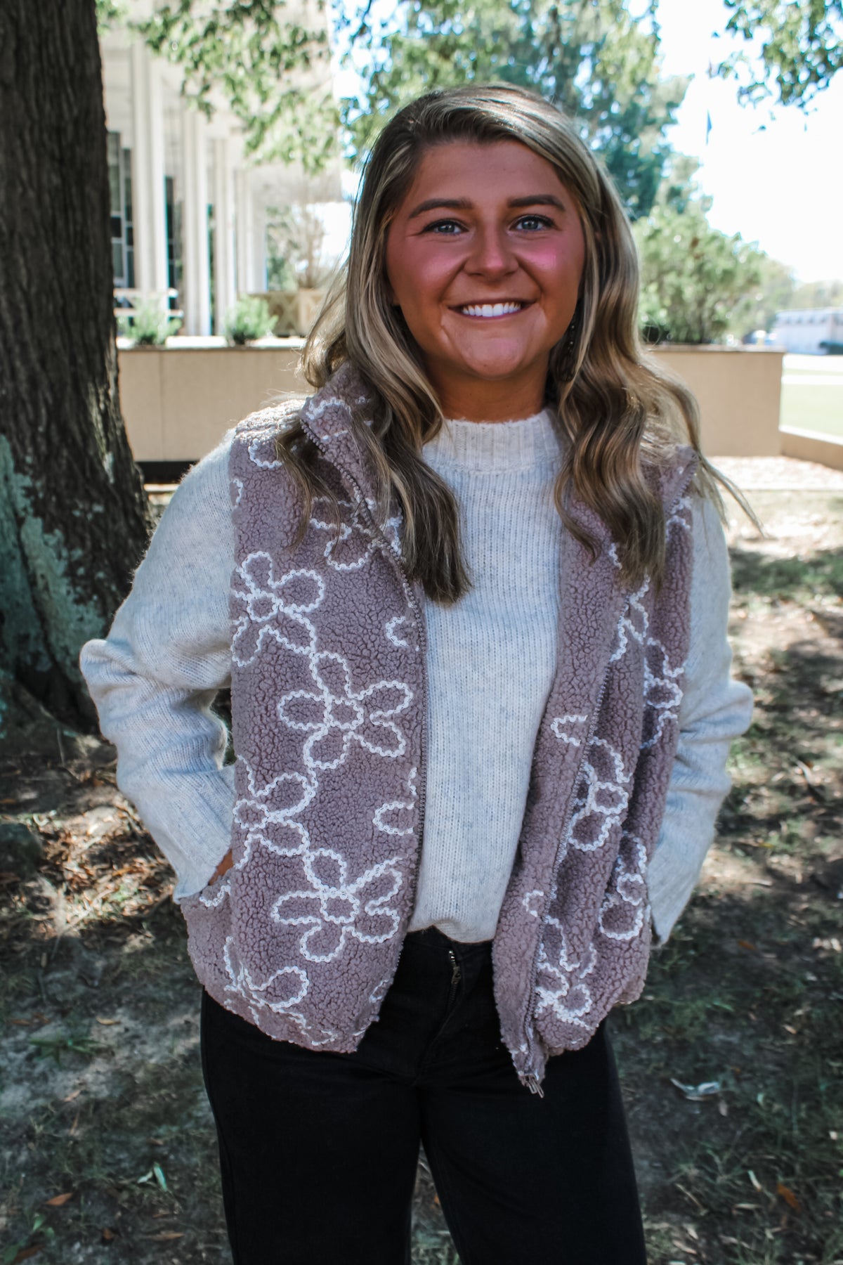 Pretty Flowers Teddy Sherpa Vest • Taupe