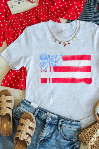 Red, White & Bows Graphic Tee • Ash Grey