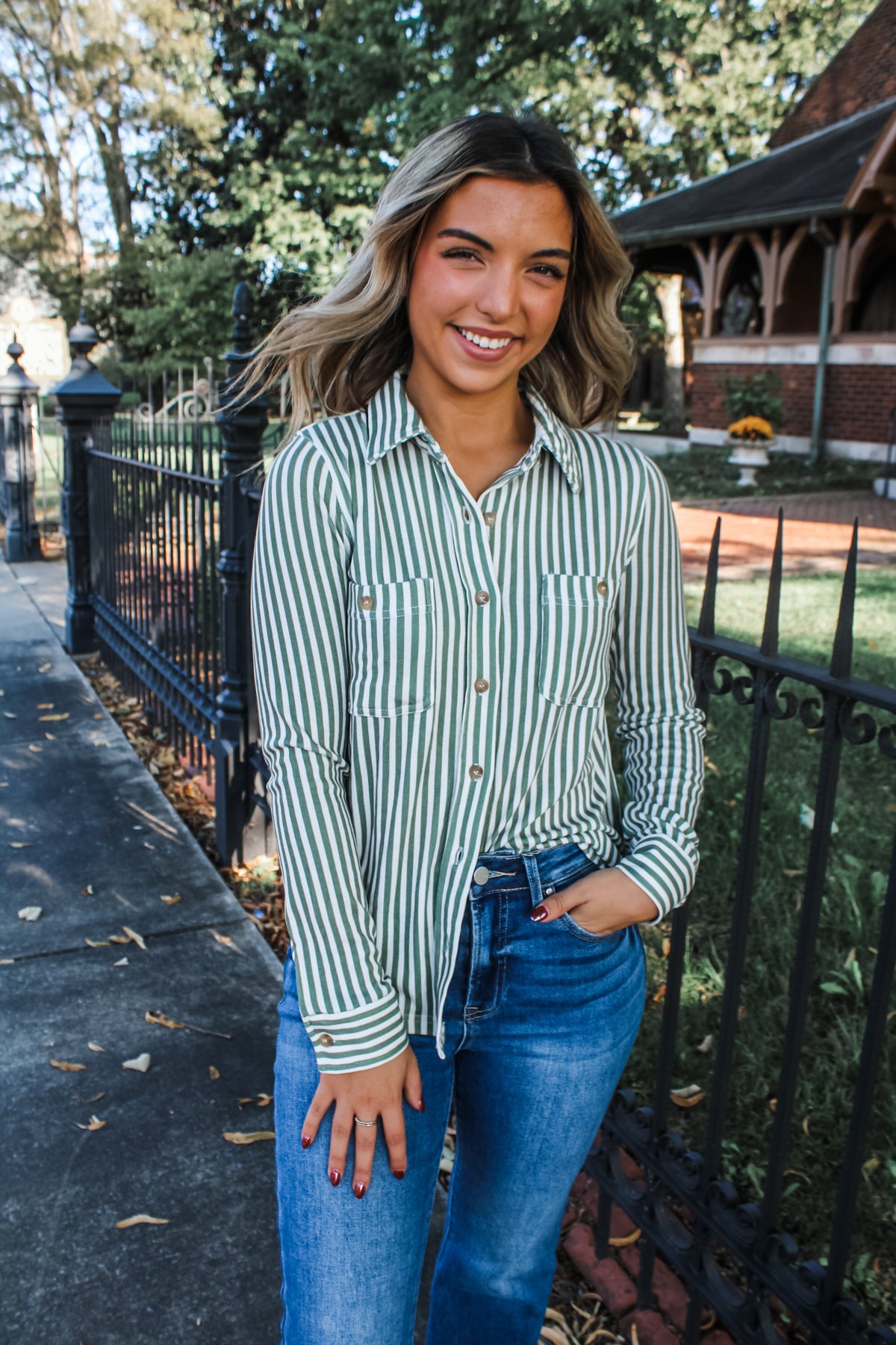 Preppy Feels Stripe Shirt • Olive