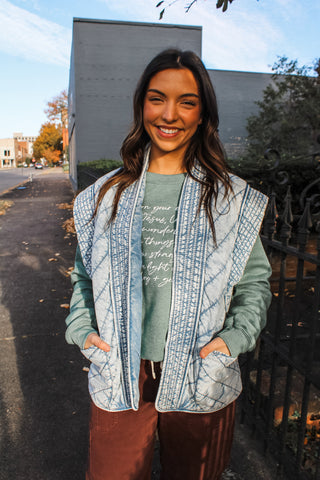Odette Quilted Denim Vest • Light Wash