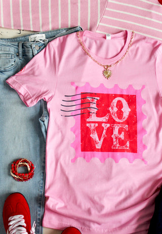 Love Letter Post Stamp Graphic Tee • Pink