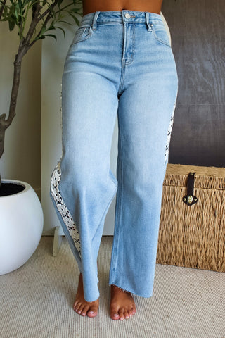 Ariana Floral Lace Wide Leg • Light Wash