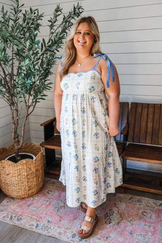 Morning Blooms Bow Strap Midi • Blue Floral - PLUS