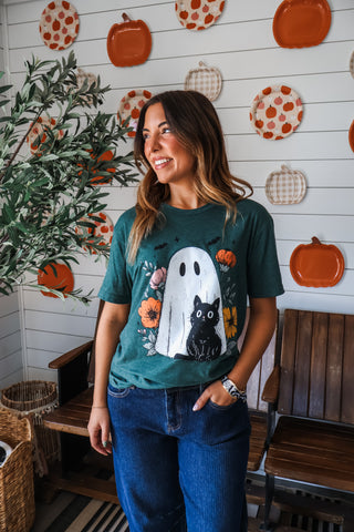 Purr-fectly Spooky Graphic Tee • Heather Green