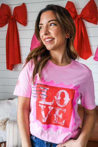 Love Letter Post Stamp Graphic Tee • Pink