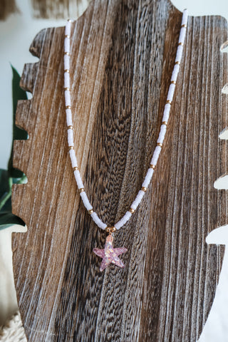 Starfish Island Beaded Necklace • Iced Pink