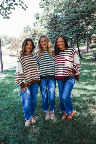 Seeing Stripes Oversized Pullover • Brown