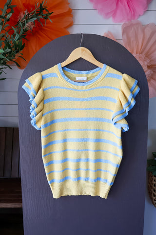 Summer Sale 45 • Yellow Striped Ruffle Sleeve Top - FINAL SALE