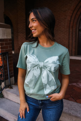 Top It With A Bow Graphic Tee • Sage