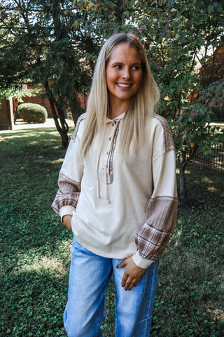 Pop Of Plaid Hoodie Pullover • Cream