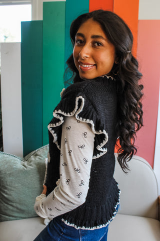 Counting Daisies Crochet Sweater • Black - FINAL SALE