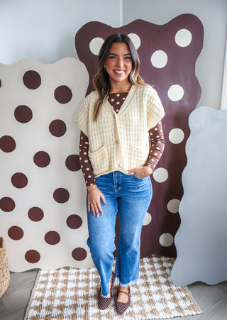 A Cozy Charm Waffle Cardigan • Yellow