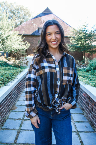 Morning Coffee Flannel • Black/Tan - FINAL SALE