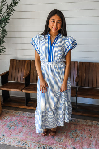 Springtime Stripes Ruffle Midi • Blue
