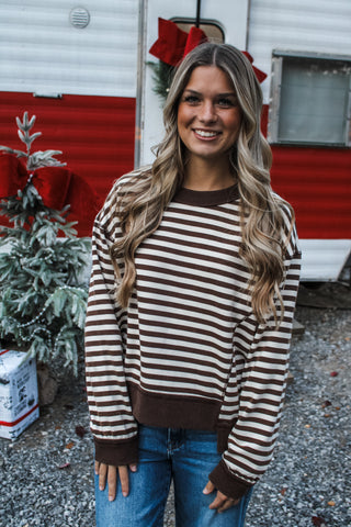 Cocoa & Cozy Striped Pullover • Brown