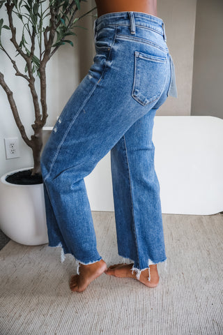 Lyla Distressed Wide Leg • Medium Wash