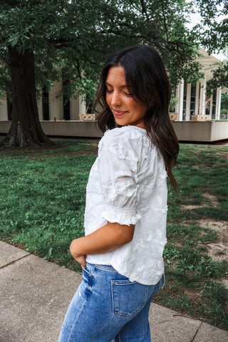 Moonflower Embroidered Top • White