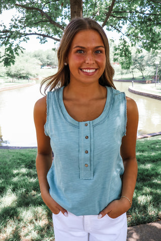 Summer Sale 8 • Seafoam Henley Tank - FINAL SALE