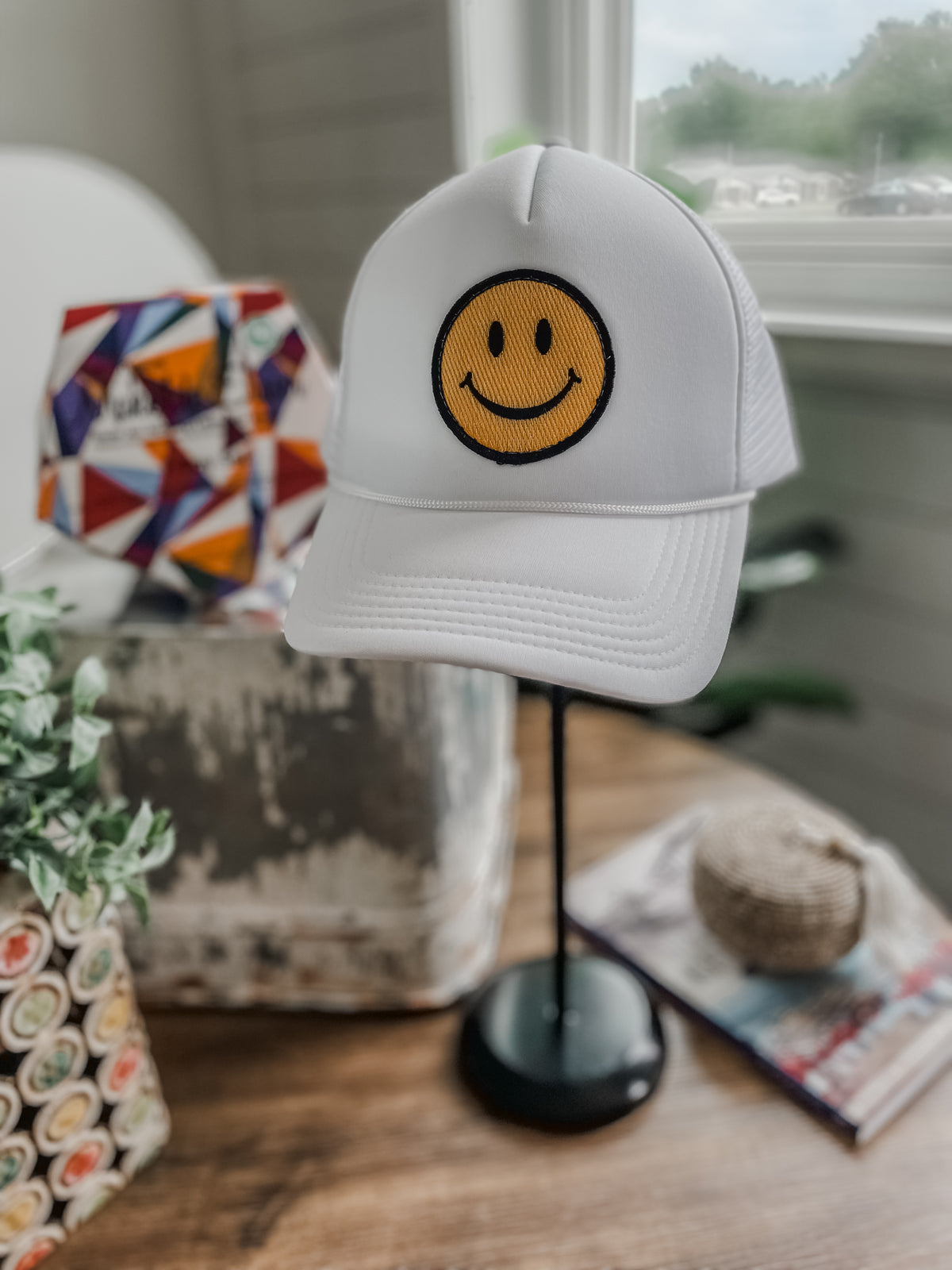Oh Happy Days Smiley Trucker Hat • White