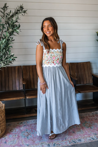 Wildflower Whimsy Pinstripe Maxi • Grey