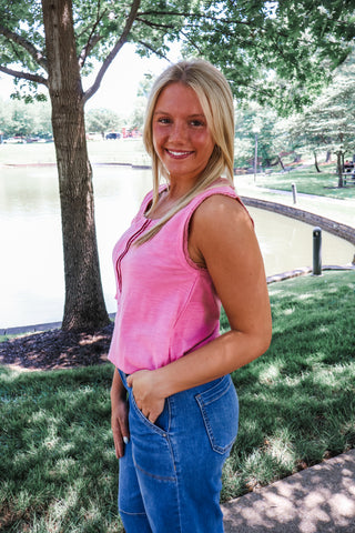 Summer Sale 7 • Pink Henley Tank - FINAL SALE
