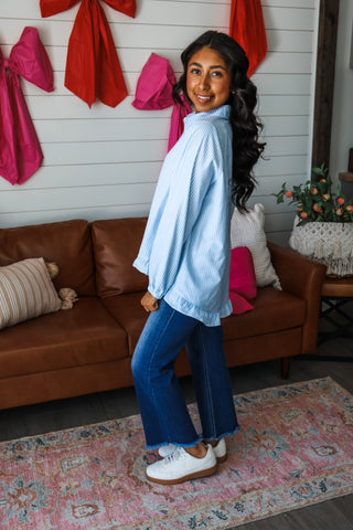 Feminine & Frilly • Blue Pinstripe