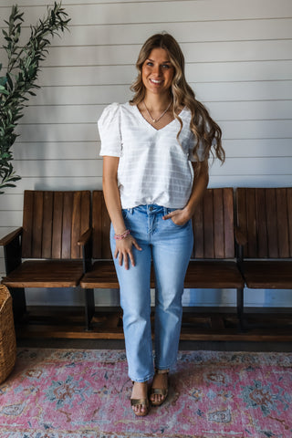 Sweet Scalloped Puff Sleeve Top • White - FINAL SALE