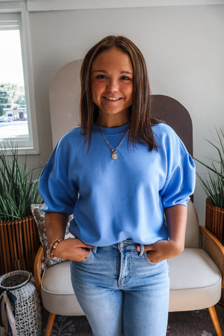 Harper Puff Sleeve Pullover • Blue