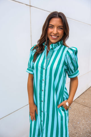 Oasis Stripes Pocket Dress • Green