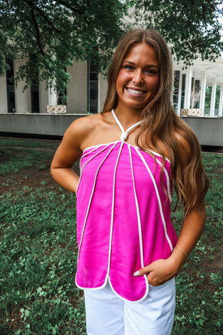 Coastline Chic Linen Top • Fuchsia