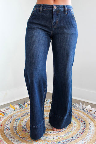 Harlee Pinstripe Wide Leg • Dark Indigo