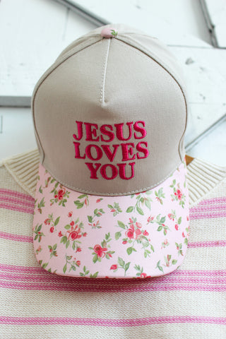 Jesus Loves You Trucker Hat • Pink Floral