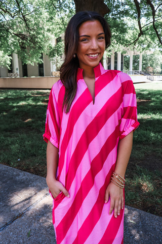 Nantucket Stripes Pocket Dress • Pink