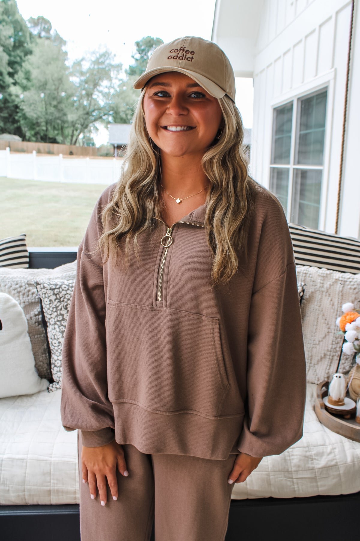 Jump Into Fall Half-Zip Pullover • Mocha