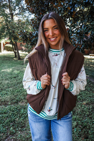 On The Move Puffer Vest • Cocoa Bean
