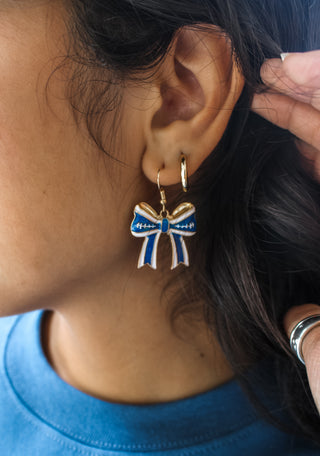 Bold & Blue Bow Earrings • Gold Multi