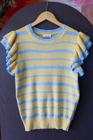 Summer Sale 45 • Yellow Striped Ruffle Sleeve Top - FINAL SALE