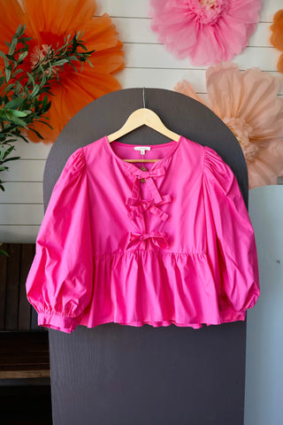 Summer Sale 52 • Pink Bow Tie Peplum Top - FINAL SALE